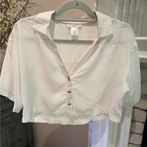 KIRIOUS Ivory off- white Boxy Crop Top Gold buttons Small